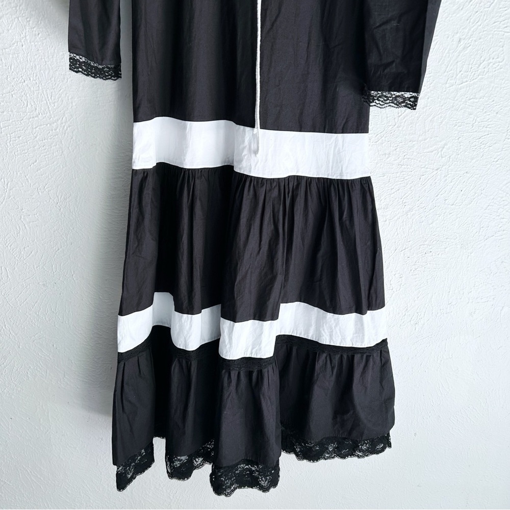 Batsheva Dawn Maxi Dress Black White Lace-Up Cotton Prairie Dress NWT Sz 4 Goth - Picture 4 of 8